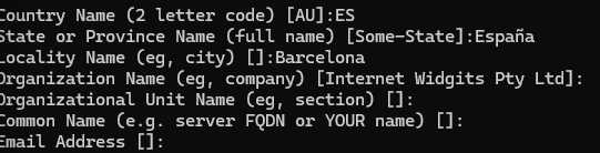 Datos certificado autofirmado